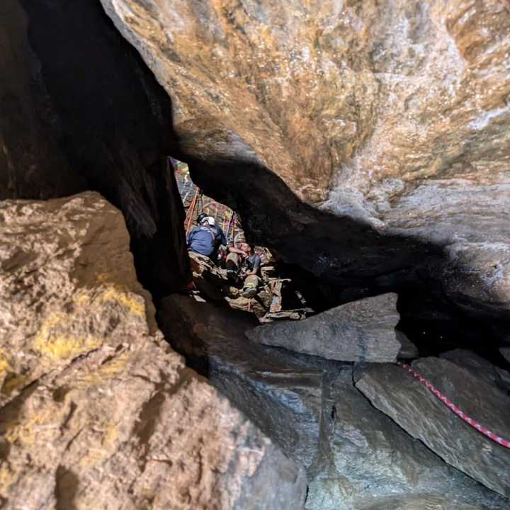 The narrow cave opening rescue crews crawled down.