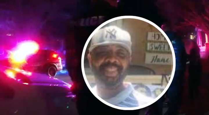 Damon Scott Stern Sr. (also known as DJ Nomad) and a still image of police on the scene following his fatal shooting.&nbsp;