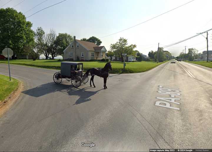 A horse and buggy at the intersection of PA 340 at School Lane Road where a crash happened.&nbsp;