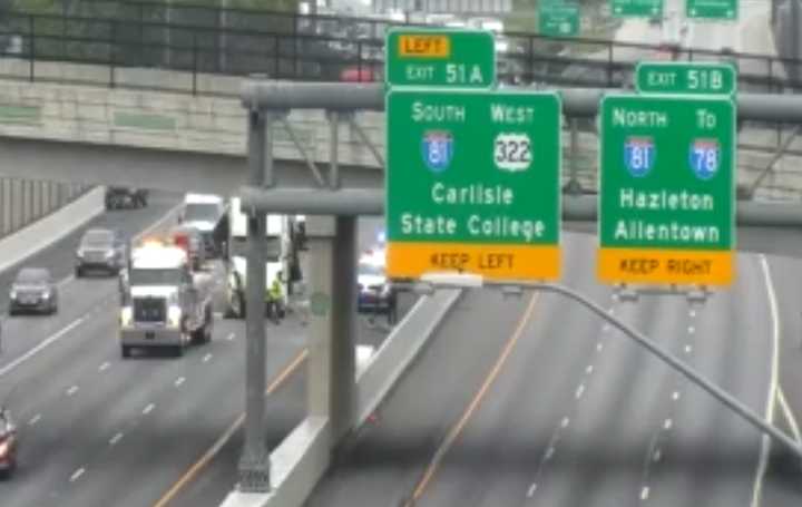 The scene of the tractor-trailer crash on I-83 in Central Pennsylvania. 