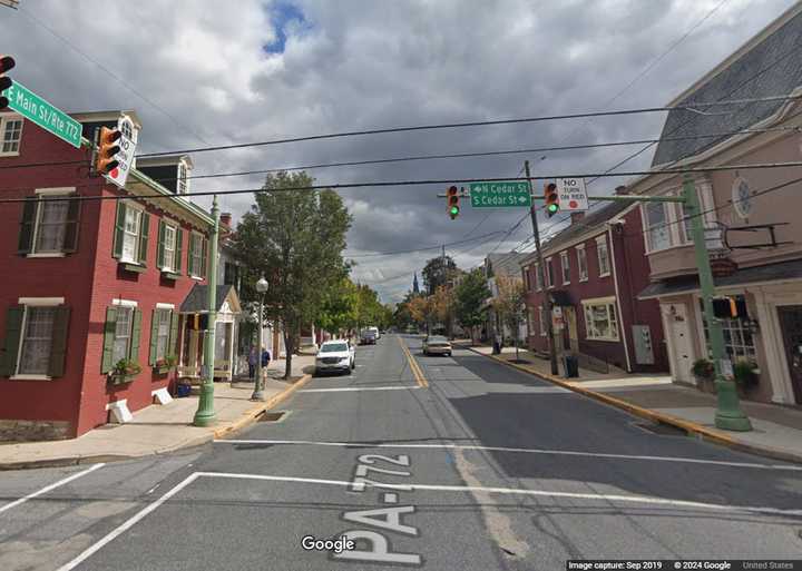 The intersection of PA 772/East Main and North Cedar streets in Lititz where the pedestrian was struck, according to the police.