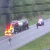 Car Carrier Catches Fire On Rt 283 In Central PA (PHOTO)