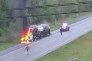 Car Carrier Catches Fire On Rt 283 In Central PA (PHOTO)