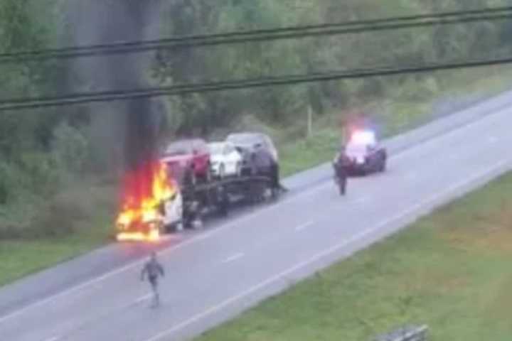 Car Carrier Catches Fire On Rt 283 In Dauphin County (PHOTO)