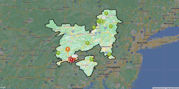 The PPL outage map on Tuesday, Oct. 1.&nbsp;