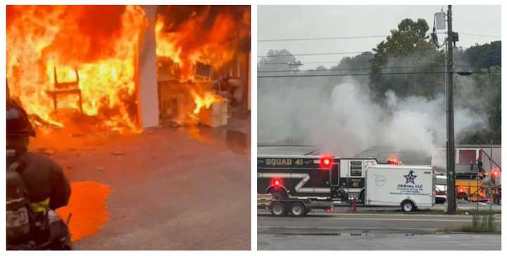 The scene of the fire at the storage facility in Chambersburg.&nbsp;