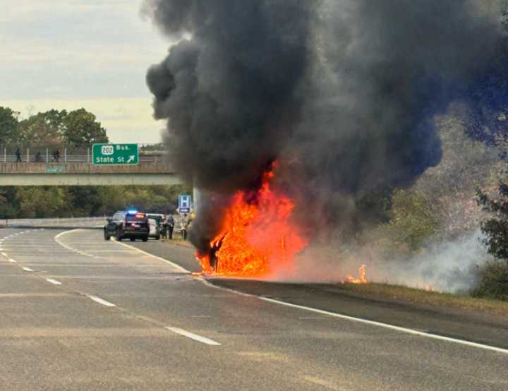 The scene of the vehicle fire on PA Route 611.