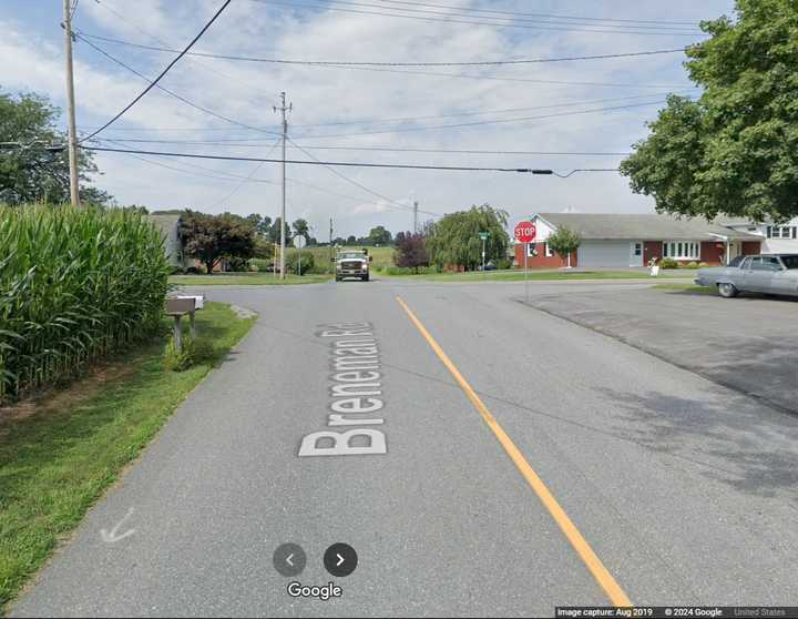 The intersection of Hossler and Breneman roads in Rapho Township where Eldon Kreider was struck dead while driving two Amish boys in a pickup truck.&nbsp;