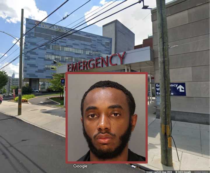 Jaadir Goodwyn and the ER entrance at Penn Presbyterian Medical Center located at 3900 Poweltown Avenue in Philadelphia where three nurses and a gunshot victim were struck by a Jeep. 