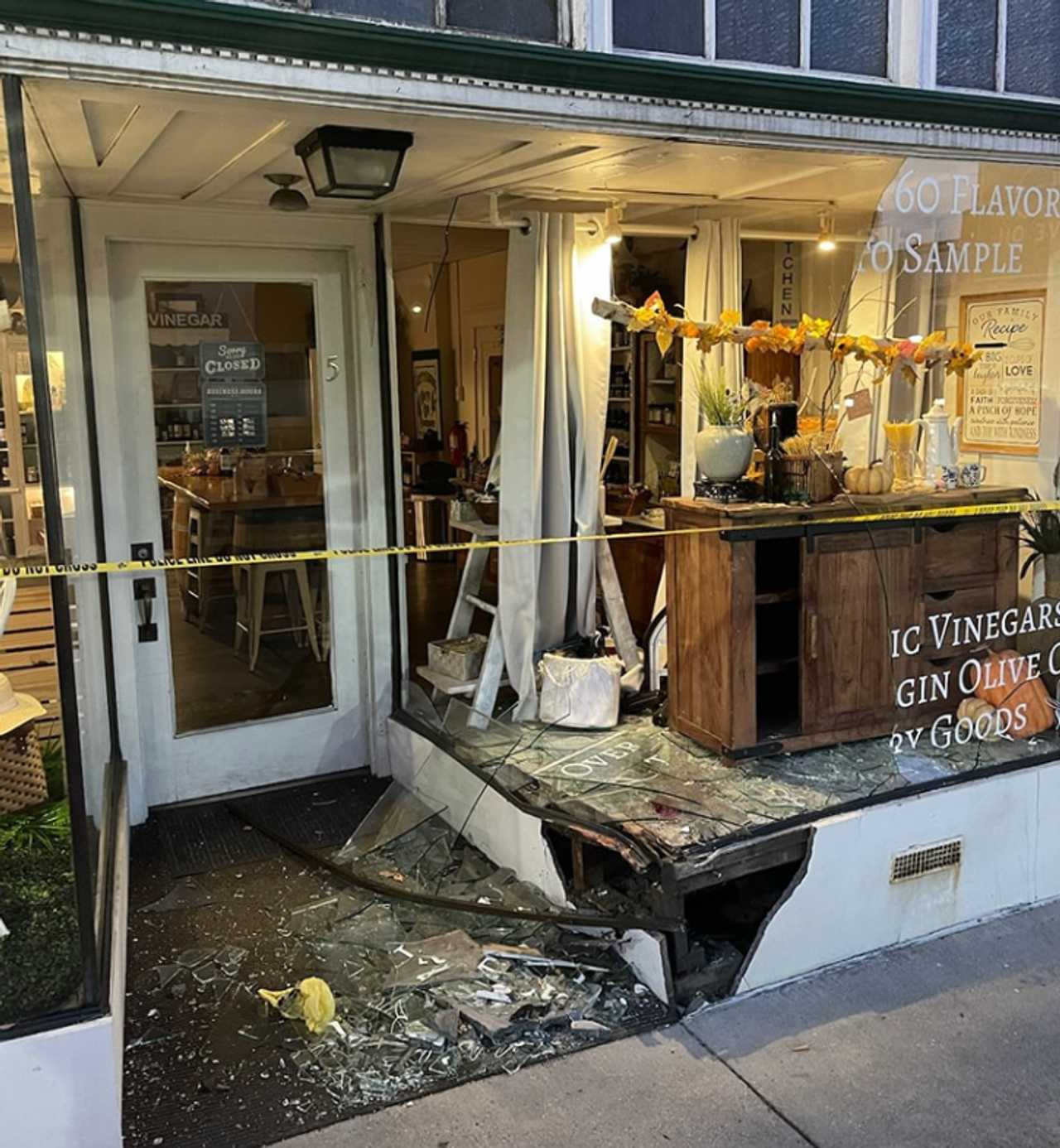 Car Smashes Through Glass Storefront Of Gettysburg Olive Oil Company In