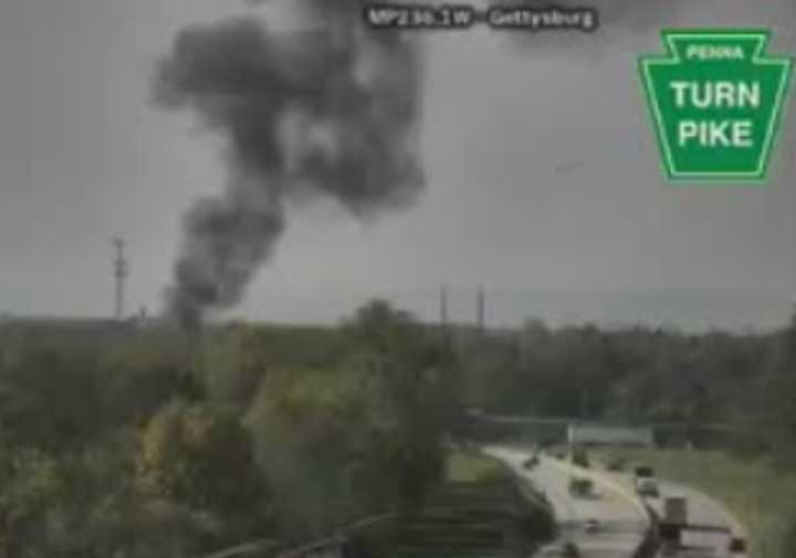 The smoke from the fire as it was seen on traffic cameras. 