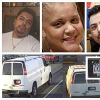 <p>Miguel Aguilar (top left and right), Ivelisse Lugo (top center), and his white van. </p>