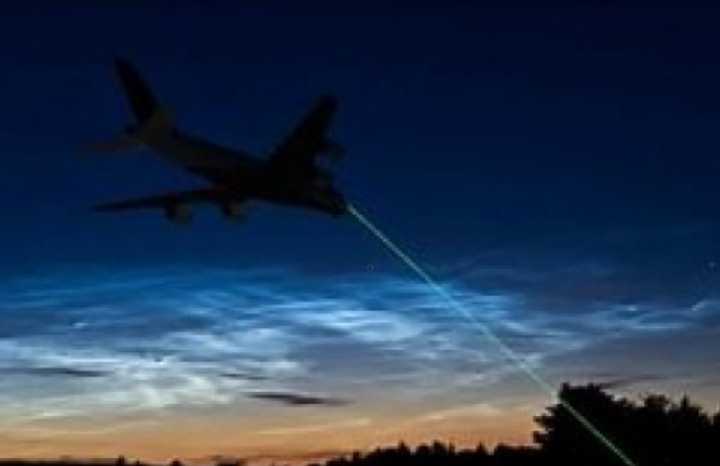 A plane struck by a laser