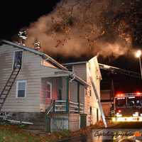 <p>Crews battling the blaze. </p>