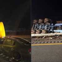 <p>The scene of the crash, involving a tractor-trailer and a sedan.&nbsp;</p>