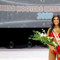 <p>Ashleigh Meade competes at the International Hooters Pageant in 2023.</p>