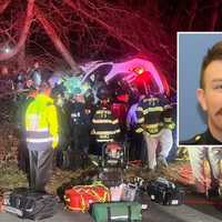 <p>At the crash scene that left Suffolk County Officer Brendon Gallagher gravely injured.</p>