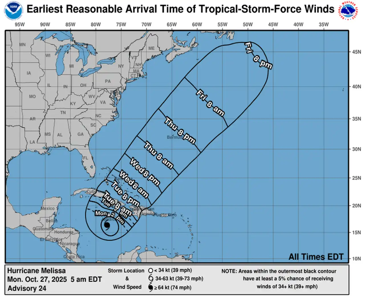 Melissa's projected path and timing through 8 p.m. Friday, Oct. 31. Melissa's projected path and timing through 8 p.m. Friday, Oct. 31.