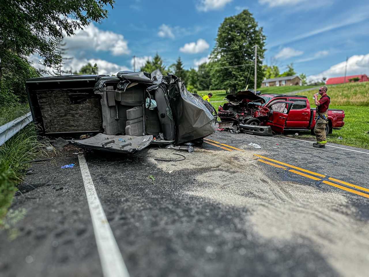 The aftermath of a two-car crash.