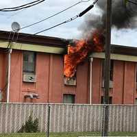 <p>Flames poured out the window at the Townhouse off Route 46 in Elmwood Park.</p>