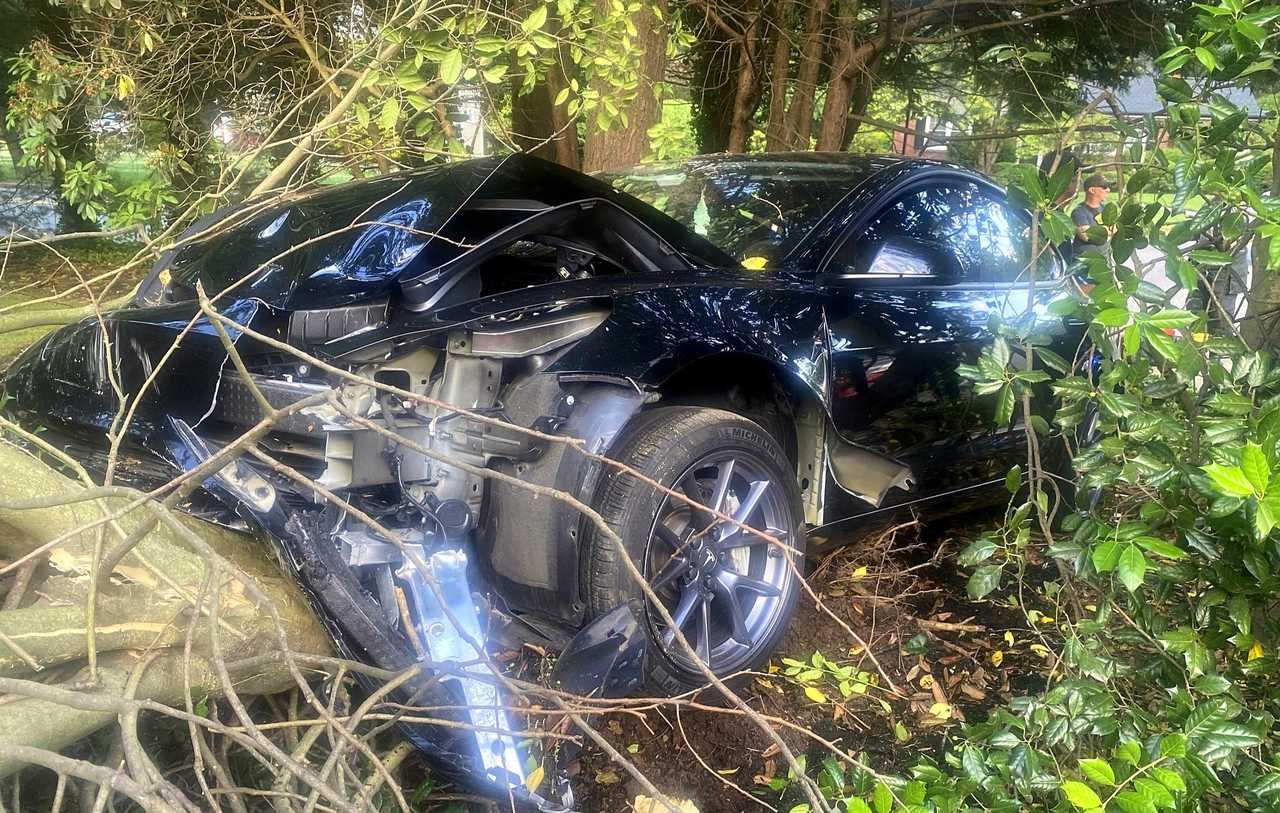OutOfControl Tesla Crashes At Ridgewood Intersection Mount Olive