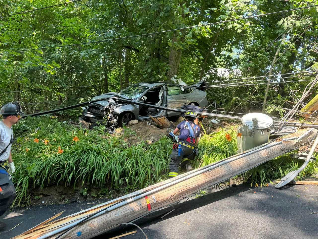 Driver Hospitalized After Live Power Lines Fall On Car In Mount Kisco