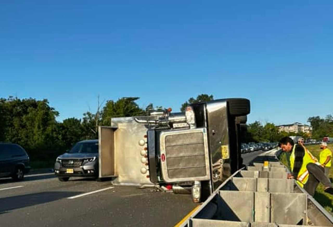 Overturned Dump Truck, Crash With Injuries Close Two Major Highways In