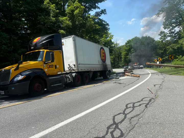 Semi-Truck Knocks Down Live Wires, Catches On Fire In Hudson Valley ...