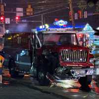 <p>The front of one of the struck fire engines.&nbsp;</p>