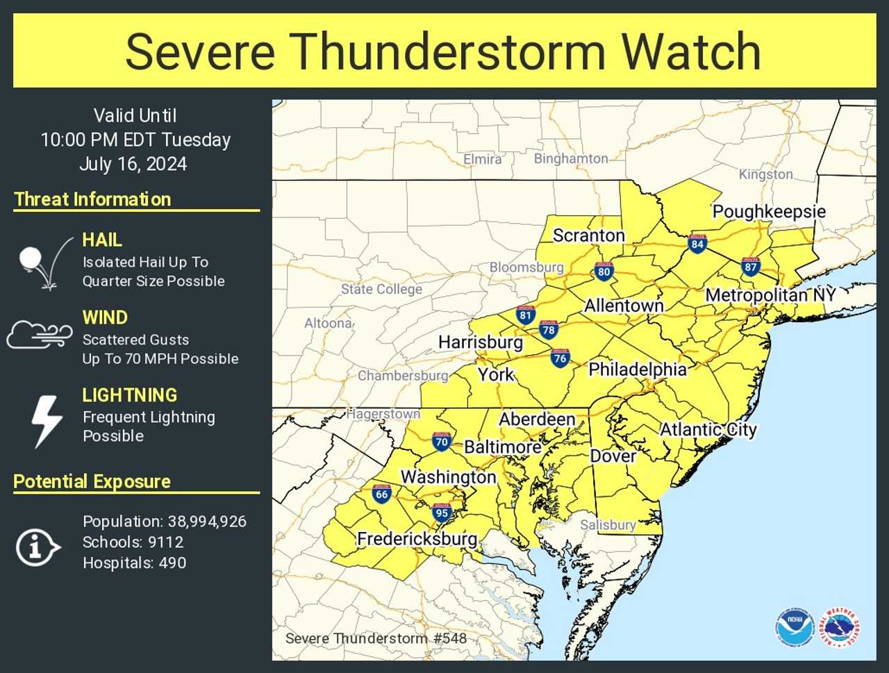 Severe Thunderstorm Watch Issued For Much Of NJ, PA Here's The Timing
