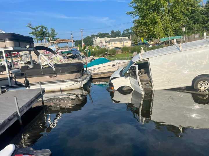 A van crashed into Lake Mahopac on South Lake Boulevard.&nbsp;