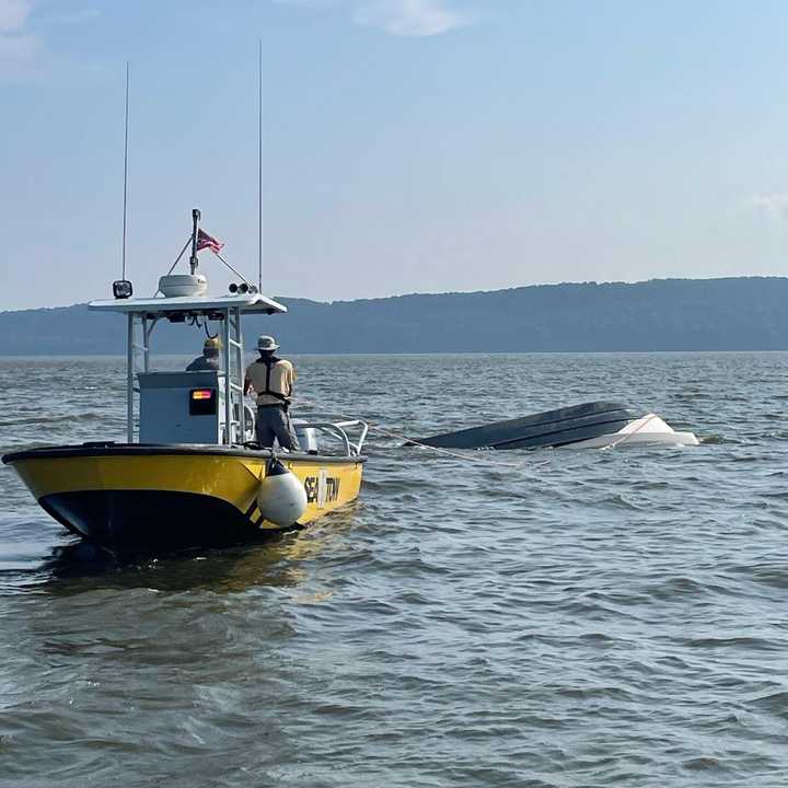 A boat overturned in the Hudson River off the coast of Cortlandt.