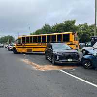 <p>A three-vehicle crash involving a school bus on Route 33 in Neptune Township, NJ, on August 9, 2024.</p>