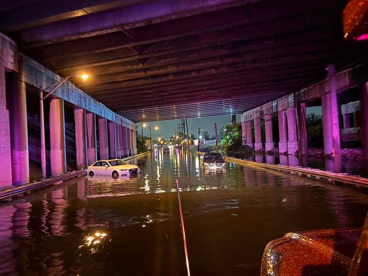 Stranded cars in Hasbrouck Heights on Tuesday, Aug. 6.