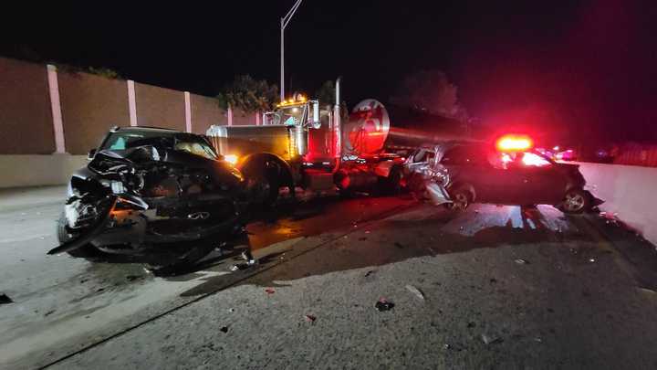 The scene of the six-vehicle crash on Route 30.