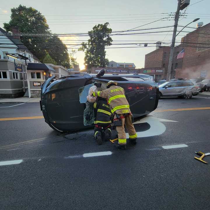 One vehicle flipped on its side after the crash. 