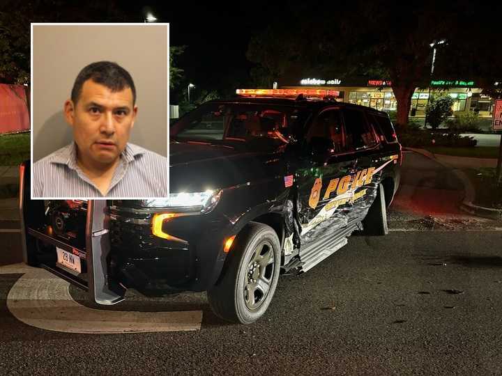 Carlos Gavilano and the Norwalk police cruiser authorities said he crashed into on Saturday night, Aug. 24.&nbsp;