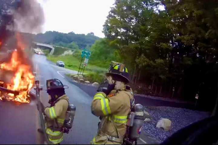 Car Goes Up In Flames Near Taconic State Parkway In Yorktown