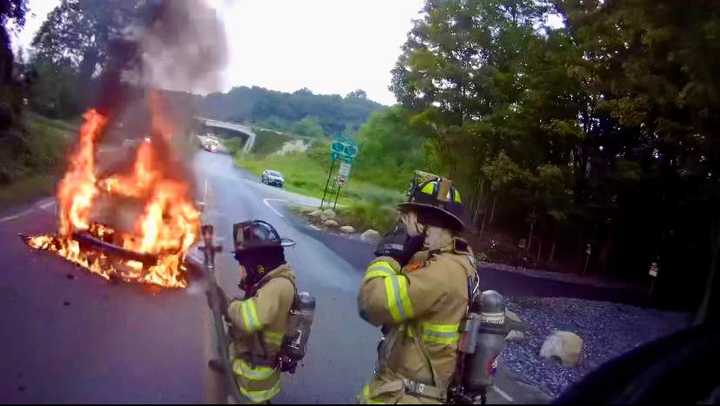 The blaze happened on Underhill Avenue in Yorktown. 