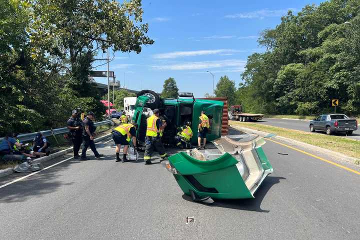 Tractor Trailer Overturns On Route 440