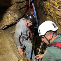 <p>Crews going into the cave.</p>