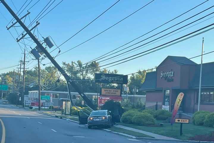 Car Topples Utility Pole Outside Segovia In Carlstadt