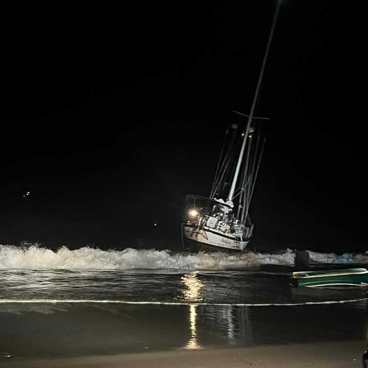 A sailboat got stuck on shoals in Brigantine, NJ, on September 8, 2024.