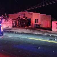 <p>The tractor-trailer rollover into the Littlestown Laundromat. </p>