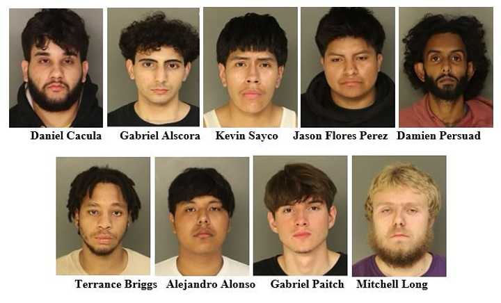 Nine people were arrested in Newark and charged with eluding.