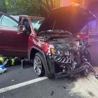 <p>One of the vehicles wrecked in a Hasbrouck Heights crash on Route 17.</p>