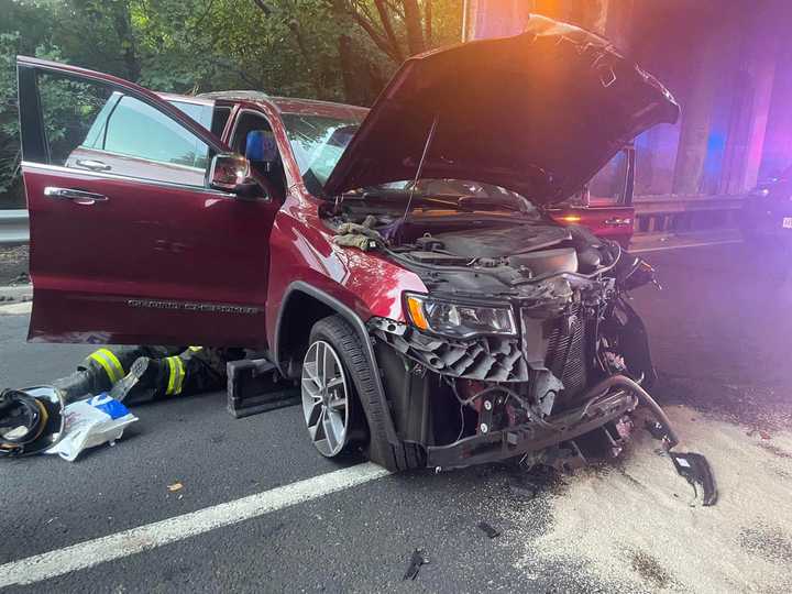 One of the vehicles wrecked in a Hasbrouck Heights crash on Route 17.