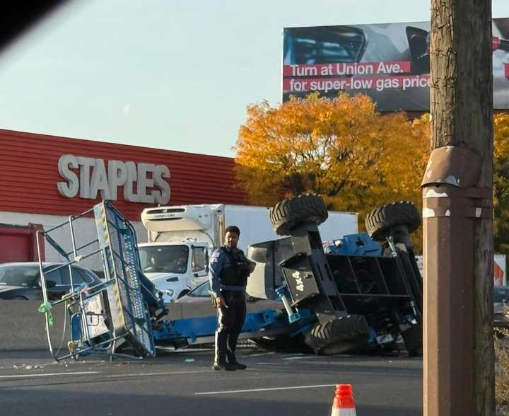 An overturned piece of construction equipment closed a stretch of Route 17 Tuesday morning.