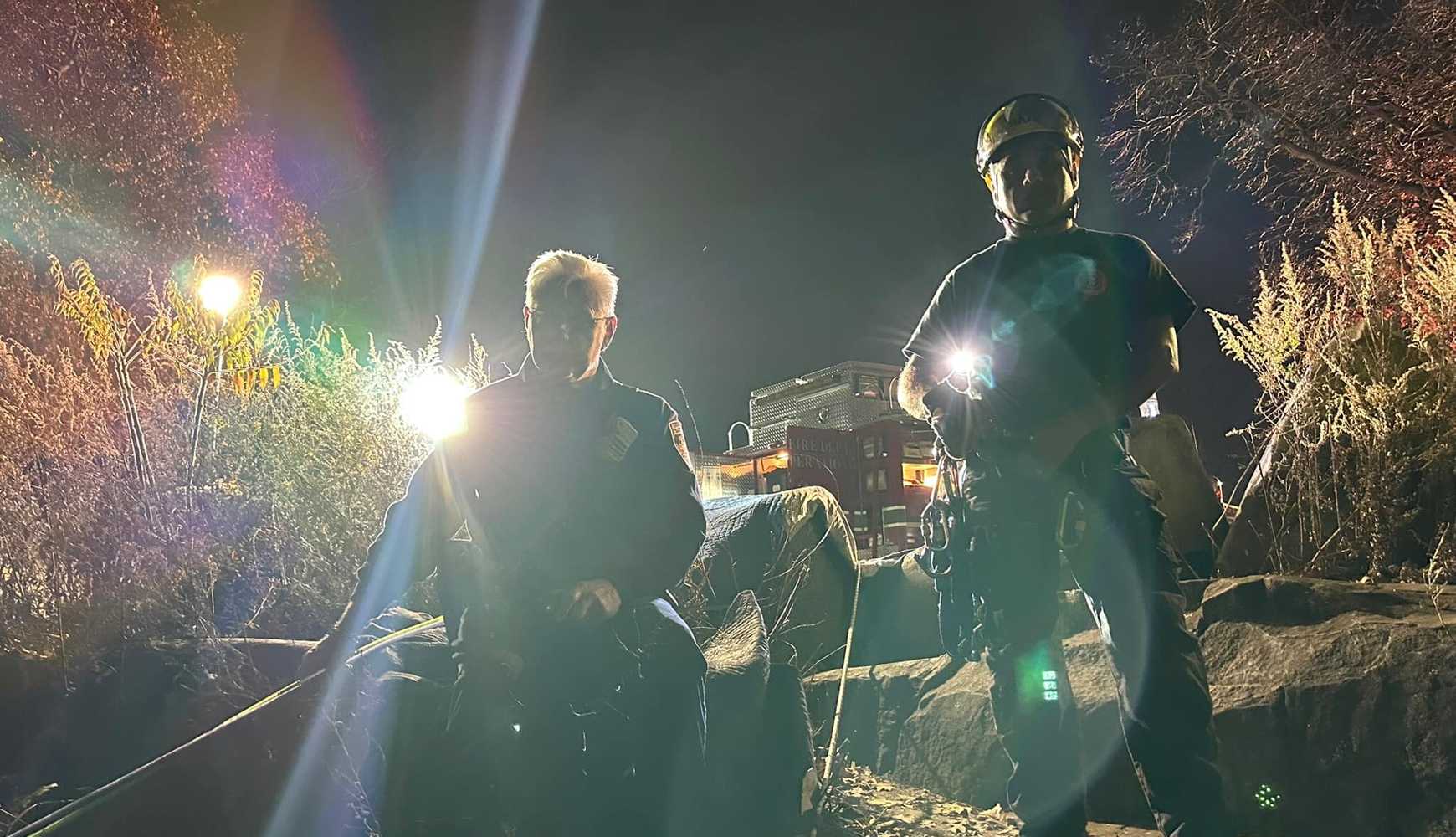 
Firefighters recover the body of a jumper along the Palisades in November.
