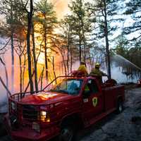 <p>Firefighters from the NJFFS at the Bethany Run Wildfire - Burlington and Camden Counties.</p>